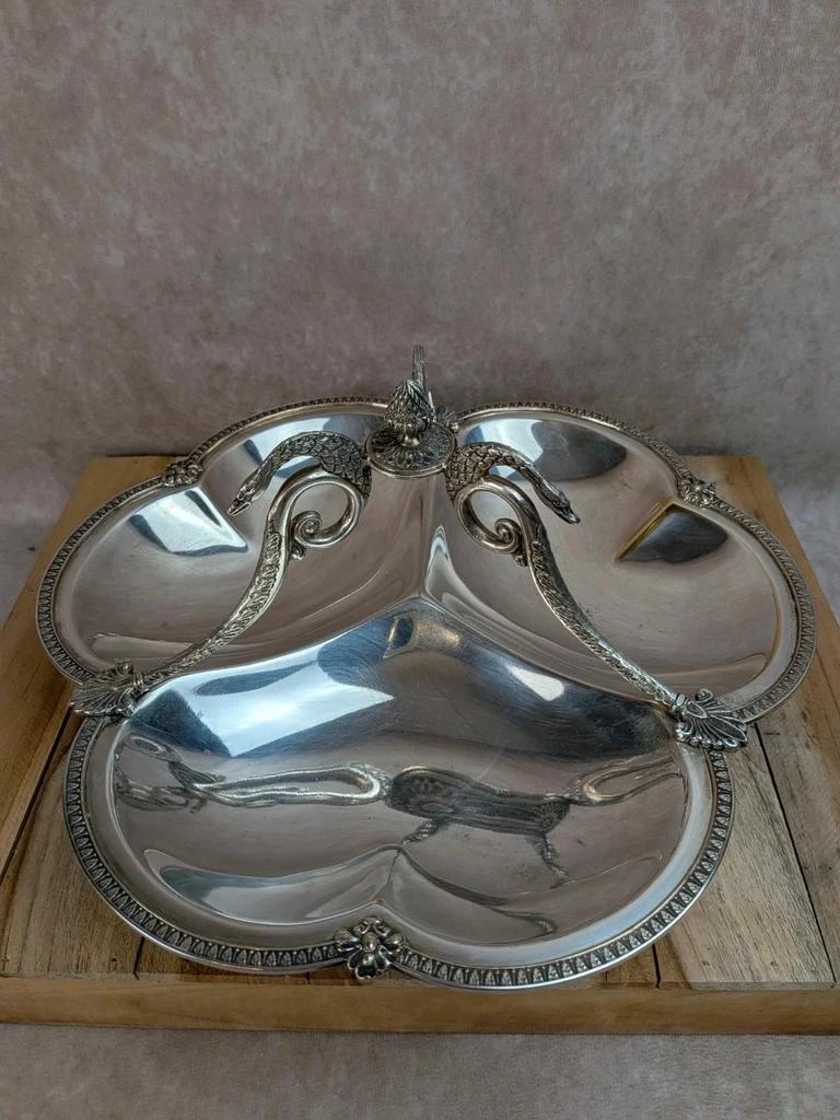 Serviteur à hors-d’œuvre ancien Roux-marquiand – Métal argenté – Décor de cygnes